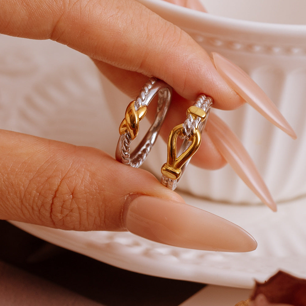 Wholesale Stylish Gold Stainless Steel Braided Cross Ring - Everyday Jewelry Accessory for Women Boutique Resale