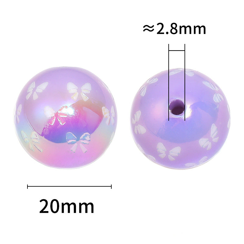 Wholesale 50pcs UV Coated Acrylic Engraved Bow Beads Round Beads Diy Accessories ACC-BDS-BLG125