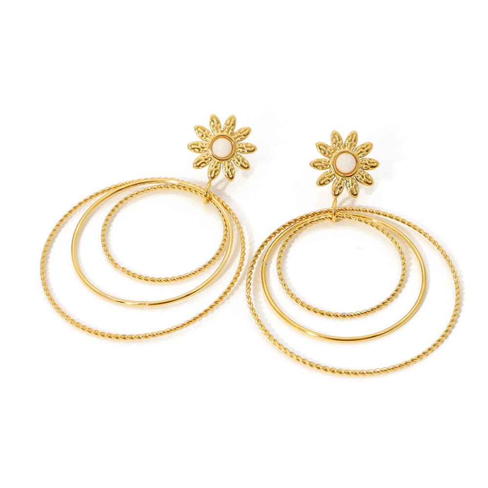 Wholesale 18K gold titanium steel multi-layer circle earrings