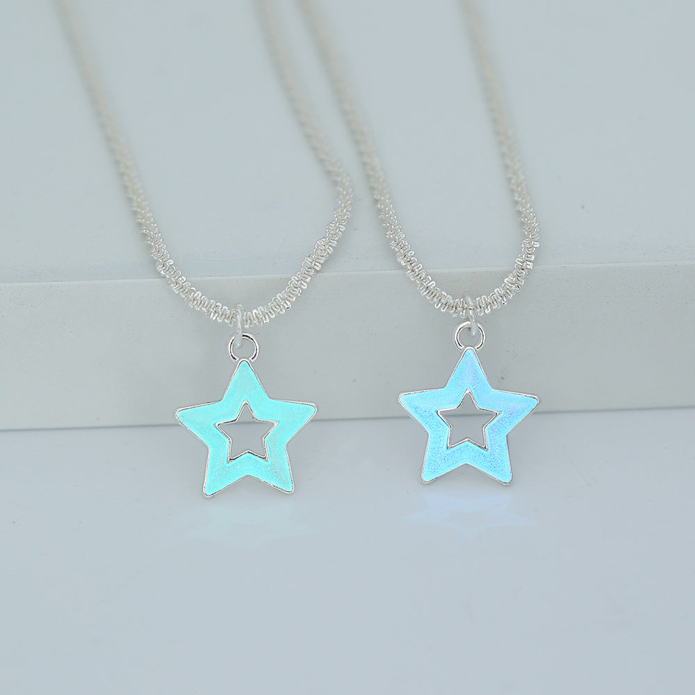 Wholesale Silver  star oil drop luminous glowing blingbling cauliflower necklace