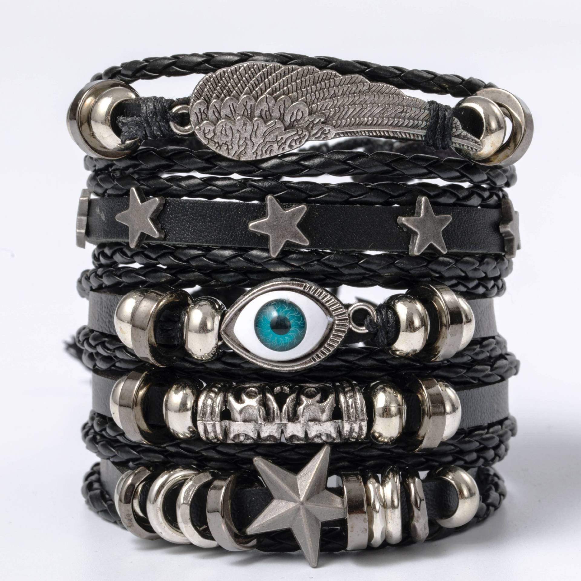 Wholesale Retro Multi-layer Alloy Leather Bracelet