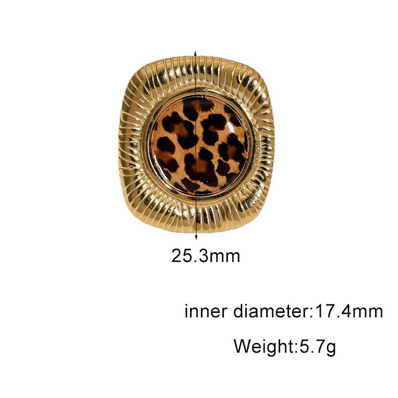 Wholesale Stylish Stainless Steel Open Ring For Women Leopard Print Wide Band Adjustable Jewelry Accessory