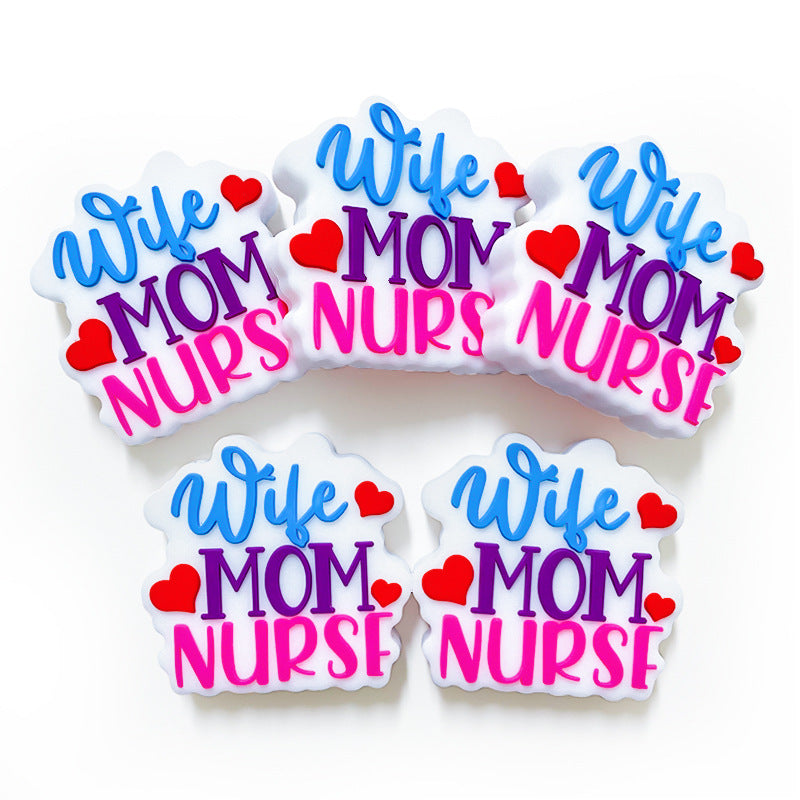Wholesale 10pcs Nurse Mom Silicone Beads Focal Beads DIY Accessories Mother's Day ACC-BDS-WDX086