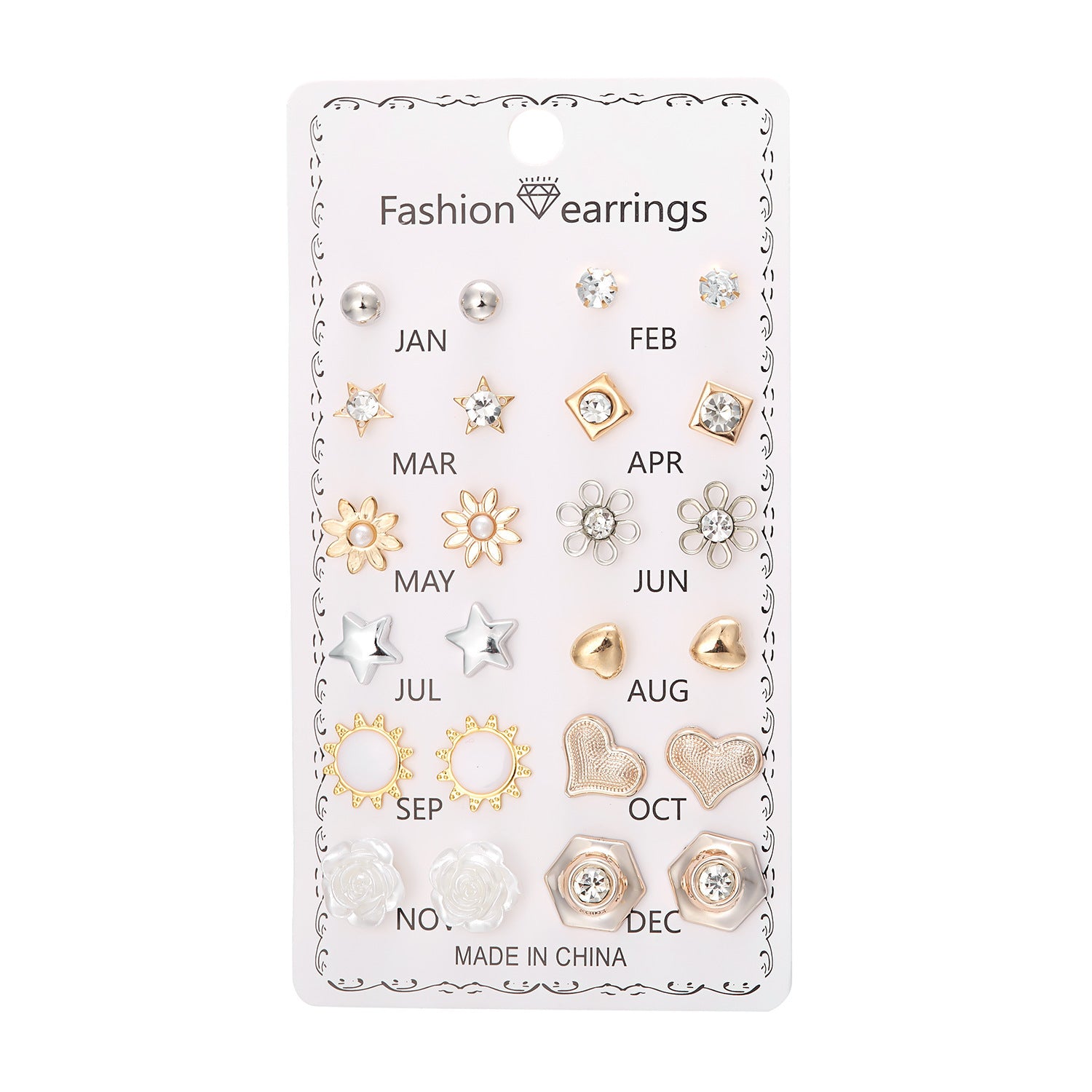 Wholesale 12 Pairs of Flower-encrusted Diamond Combination Clip-on Earrings Set Ear Studs ACC-ES-Chuya001