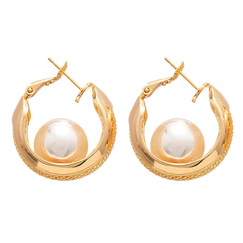 Wholesale  Circle  Beads Geometric Silver Needle Earrings