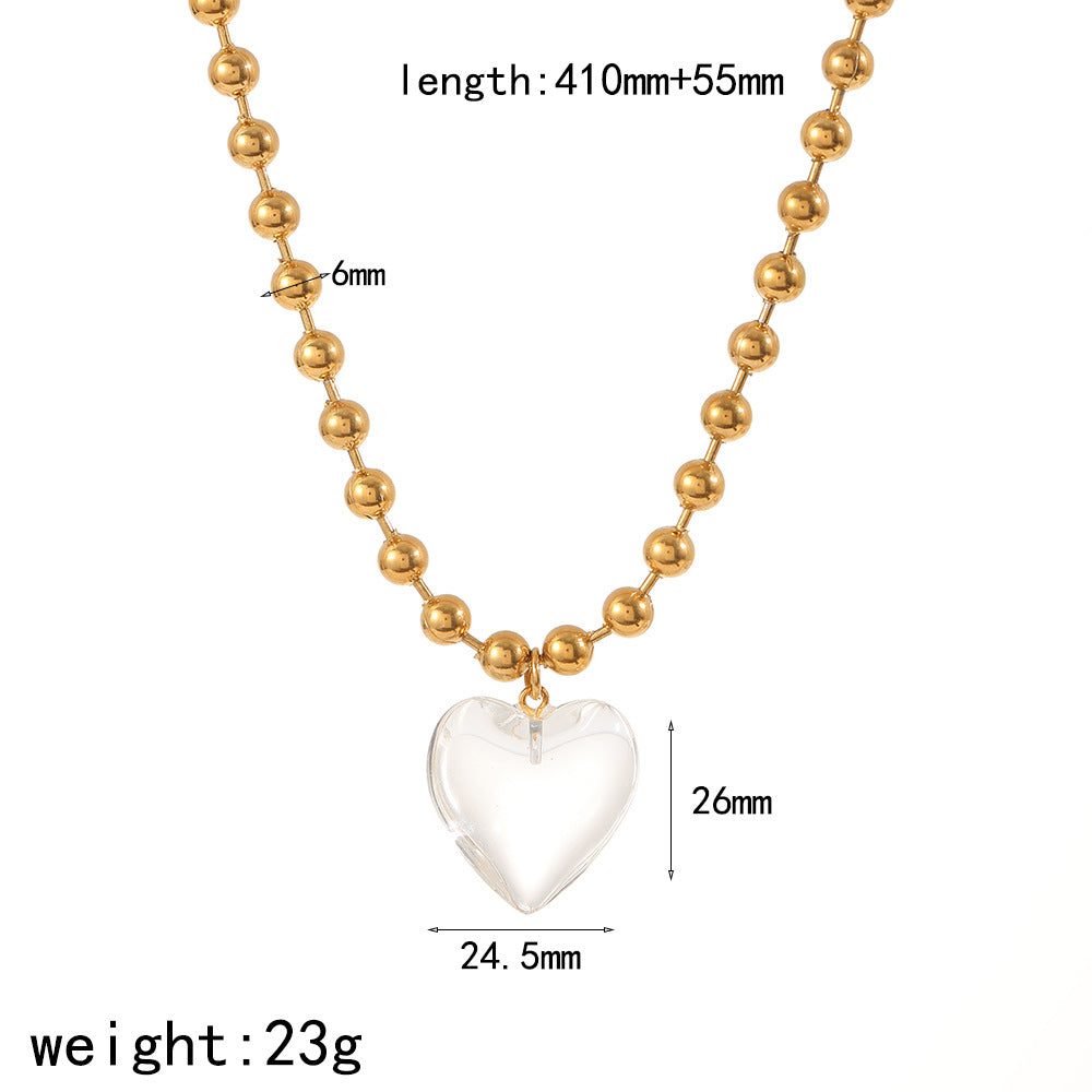 Wholesale Cross-border Europe and the United States love necklace ladies 18K gold color peach heart personality fashion pendant necklace titanium steel ball bead chain