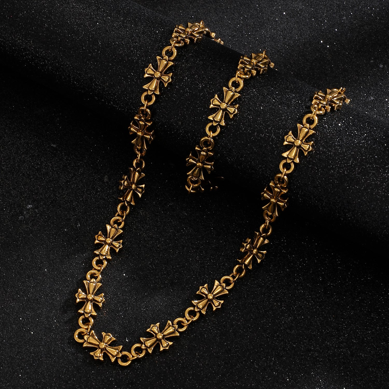 Wholesale European and American Cross-Border Gothic Cross Men' s Alloy Bracelet Retro Dark Style Versatile Necklace Set Jewelry for Women