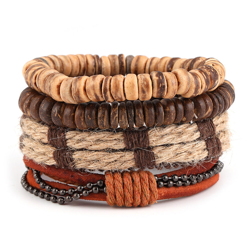 Wholesale 4pcs Retro Suit Bracelet Diy Braided Cowhide Men's Bracelet ACC-BT-YunJ007
