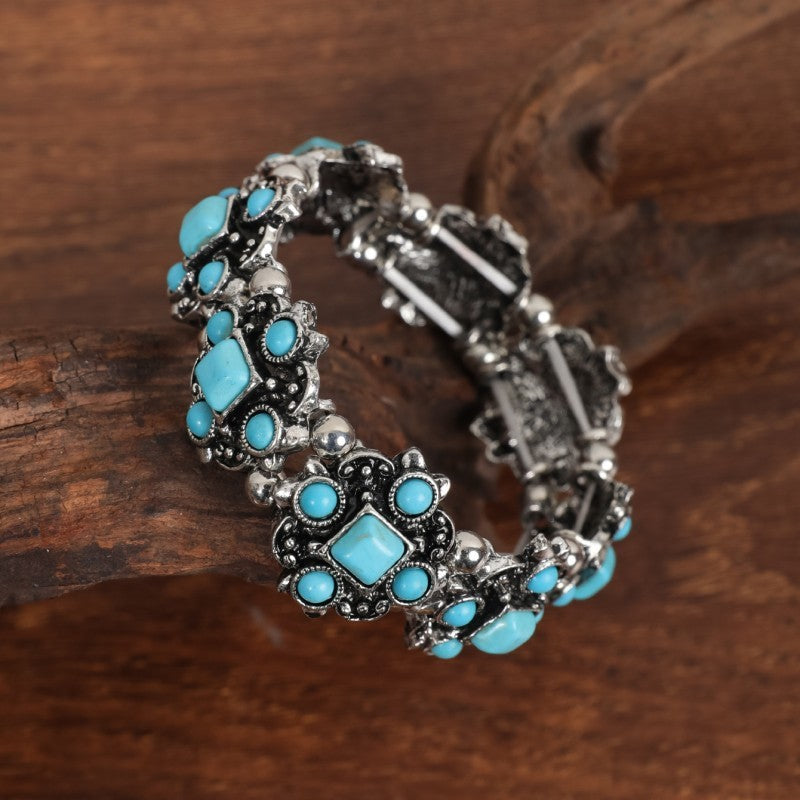 Wholesale Ethnic Style Retro Alloy Turquoise Elastic Bracelet Bohemian Bracelet ACC-BT-JunJie004