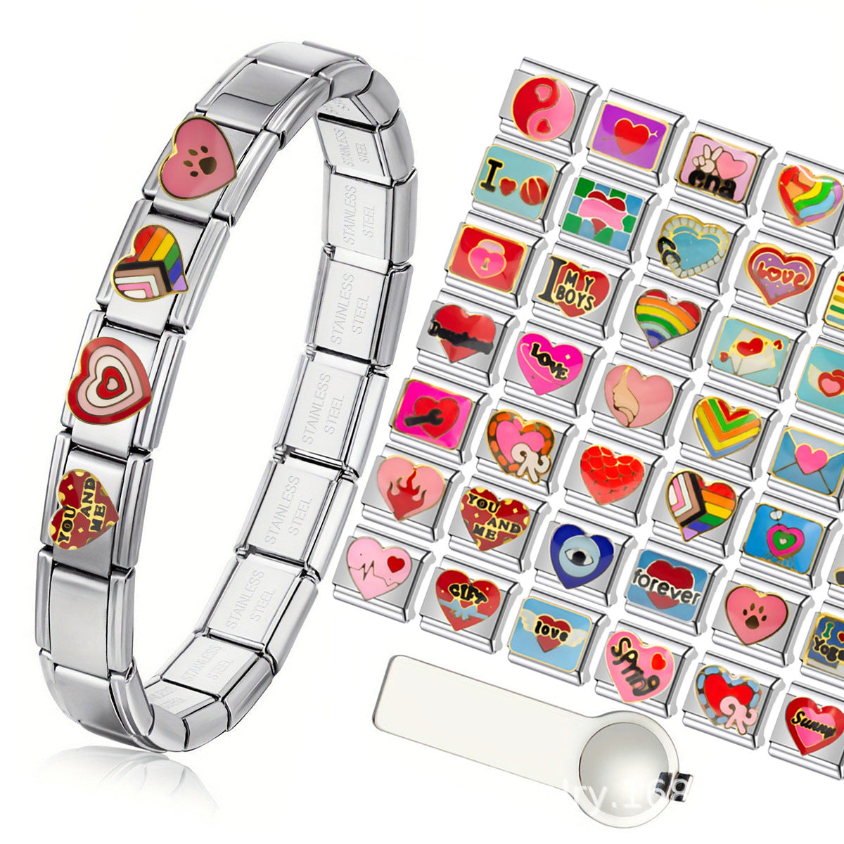 Wholesale Heart-Shaped Italian Module Bracelet Stainless Steel Dripping Oil Fashion Jewelry Accessory Gift
