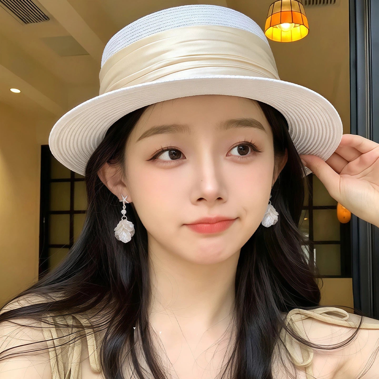 Wholesale Stylish Starfish Shell Flower Earrings Pink Blue Korean Design Diamond Accent for Seaside Vacation Party Accessory