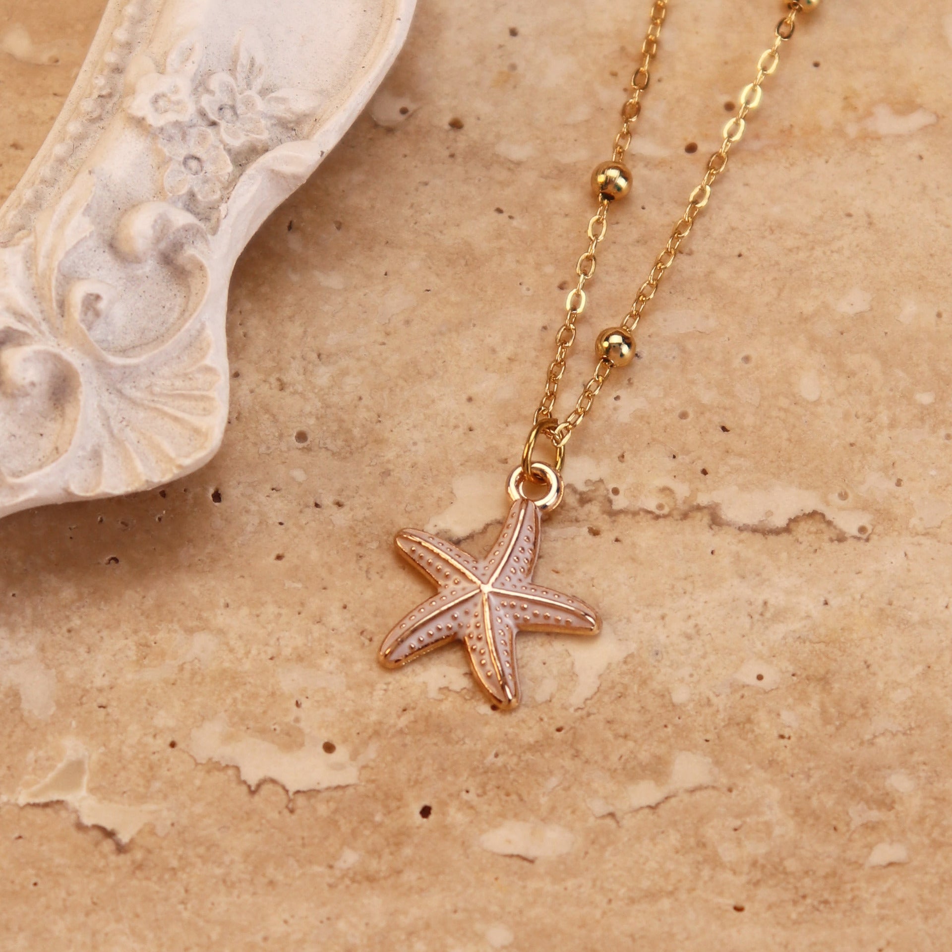 Wholesale Bohemia do not fade titanium steel pearl shell conch necklace