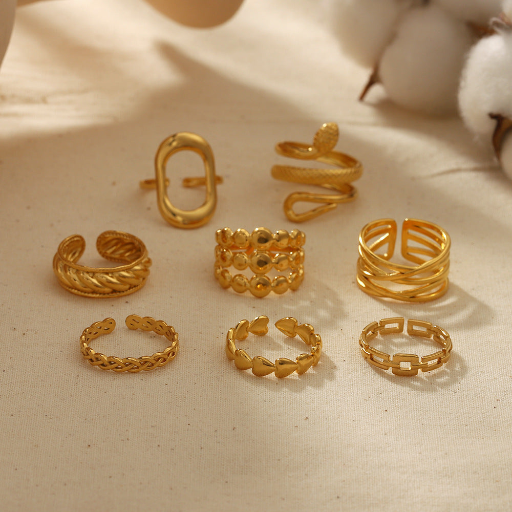 Wholesale Light Luxury 18K Gold Stainless Steel Hollow Rings ACC-RS-LiQuan004