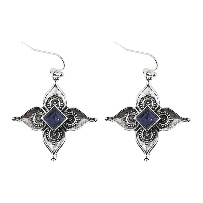 Wholesale retro inlaid sapphire flower earrings