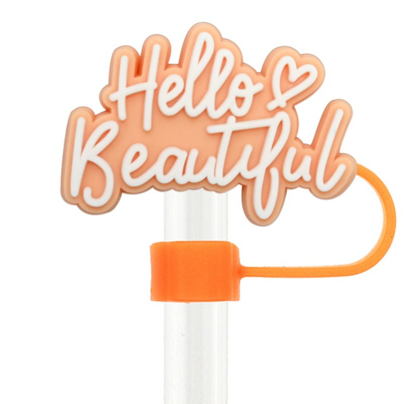 Wholesale  Random 100pcs  Colorful Phrase 10mm PVC Soft Straw Tube Cap