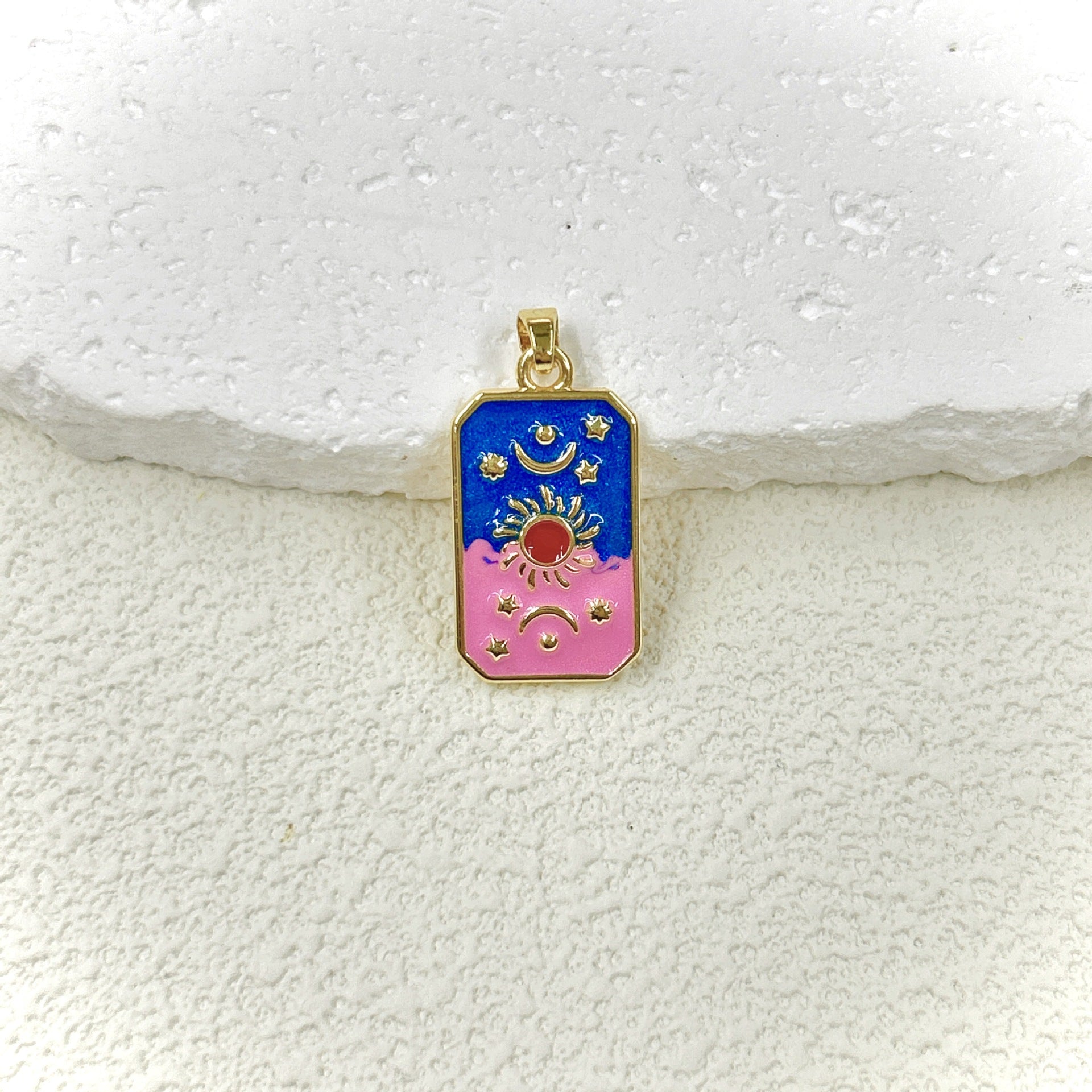 Wholesale 2pcs Oil Drop Tarot Sun Star Moon Pendant Copper All-match Necklace DIY Pendant Accessories