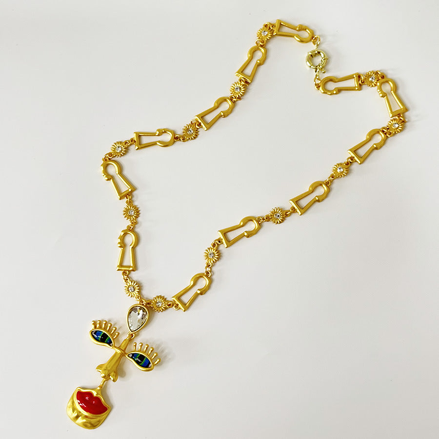 Wholesale  Retro Red Lips Nose Eyes Pendant Necklace