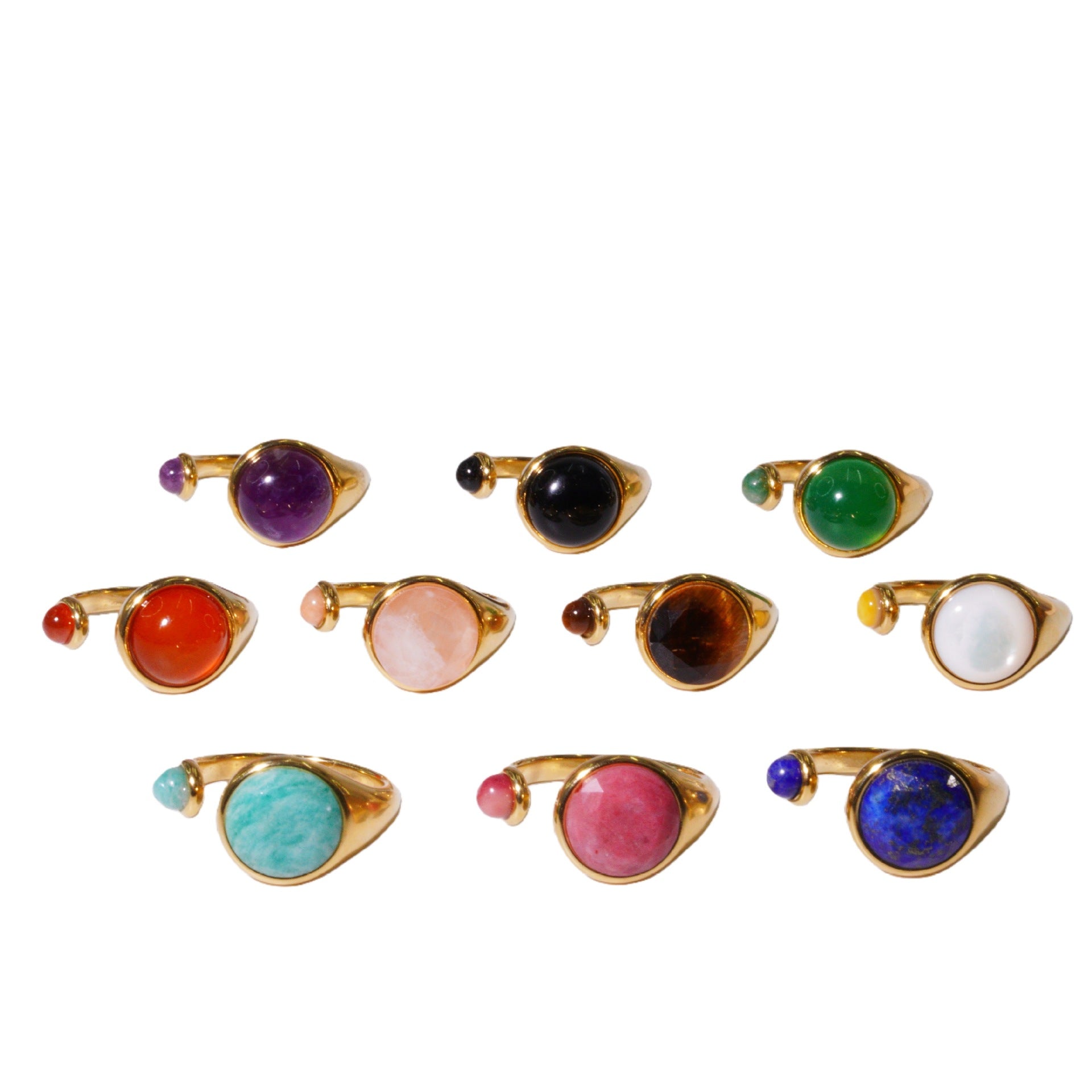 Wholesale Titanium Steel Adjustable Open Ring with Natural Stone Inlay Palace Style Jewelry Gift