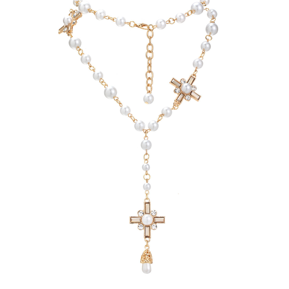 Wholesale  Pearl Alloy Flower Rhinestone Long Pendant  Necklace