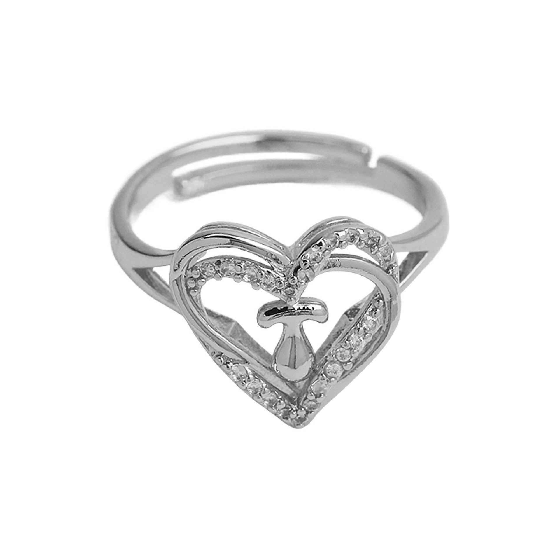 Wholesale silver love heart-shaped 26 English letters open heart women's ring