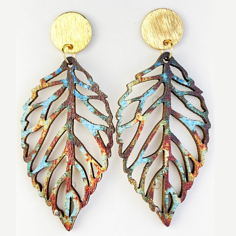 Wholesale 2 Pairs/pack Forest Natural Mountain Plant Leaf Maple Leaf Wood Earrings ACC-ES-HY157