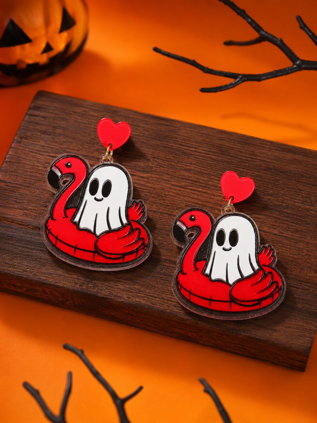 Wholesale Cute Acrylic  Ghost Earrings Pink Flamingo Swim Ring Design Party Jewelry Accessory
