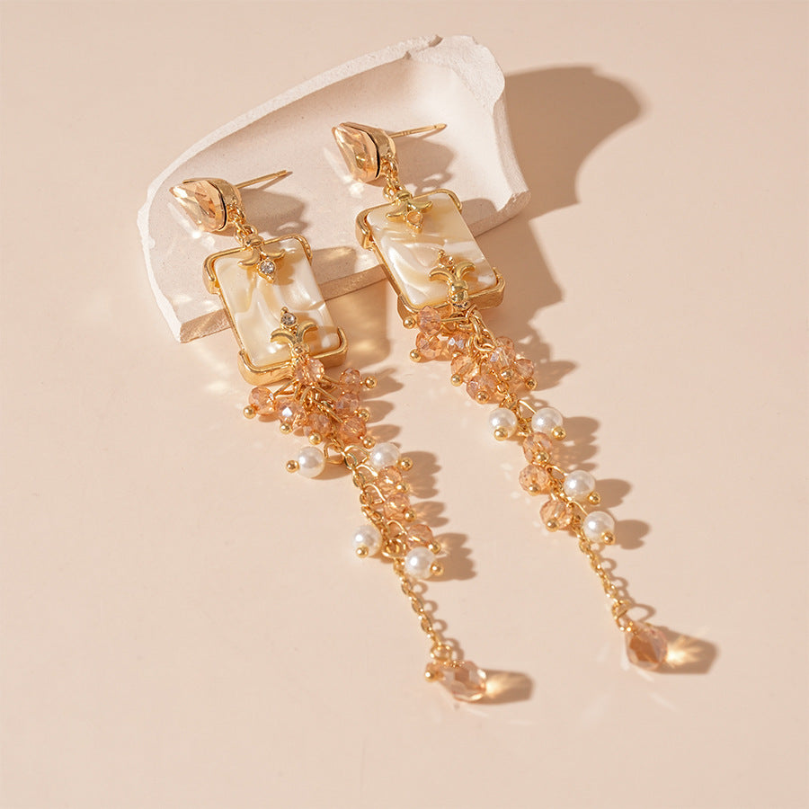 Wholesale  Pearl Diamond Drops Iris Flower Silver Earrings