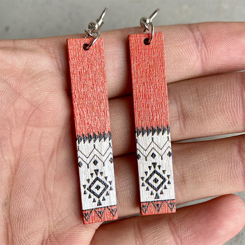 Wholesale 2pcs Wooden Aztec Print Earrings