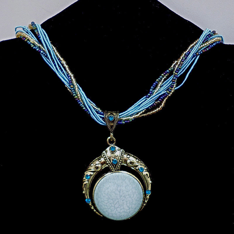 Wholesale Blue Resin Beaded Bohemian Retro Necklace,  Trendy Layering Jewelry for Boutique Resale