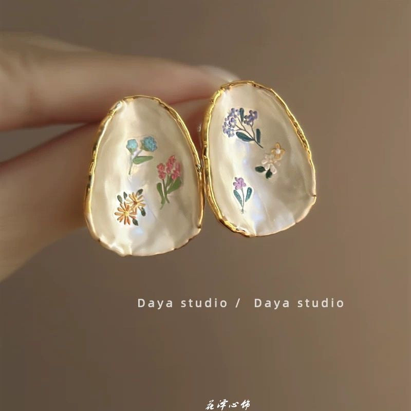 Wholesale Blue Retro Glaze Rose Flower Zircon Earrings