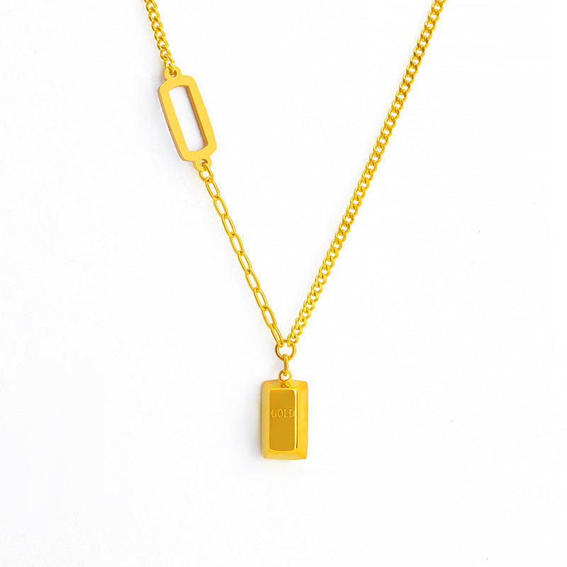 Wholesale small brick necklace 18 gold plated titanium steel clavicle chain
