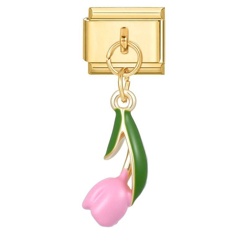 Wholesale Italian Charm Bracelet 9mm DIY Splicing Colored Gold Pendant Stainless Steel Composable Bracelet