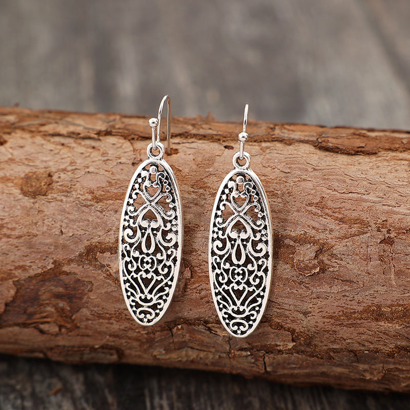 Wholesale Electroplated Alloy Bohemian Hollow Oval Retro Earrings Jewelry Accessory