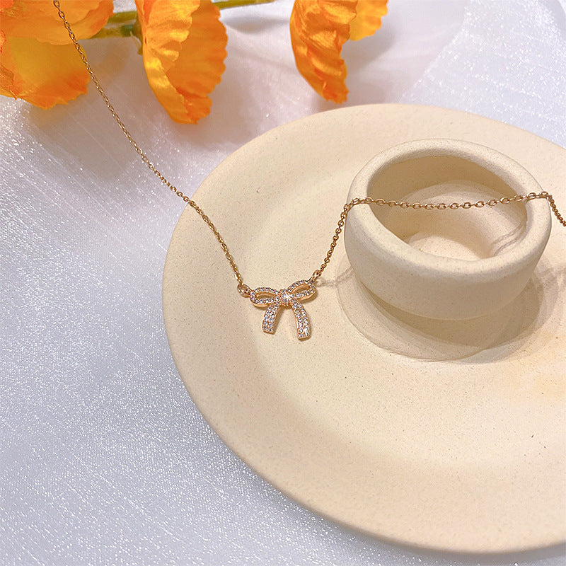 Wholesale Electroplated Titanium Steel Necklace Micro-embedded Clavicle Chain Choker Necklace ACC-NE-Xiyue003