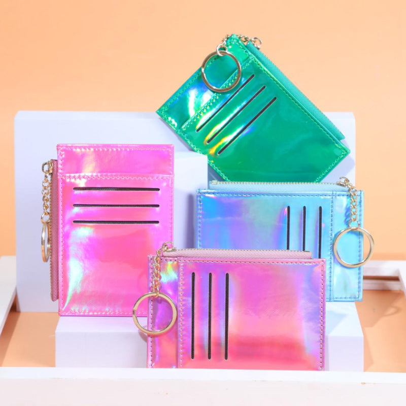 Wholesale Trendy Laser Pattern Card Wallet With Zipper Coin Pocket In PU Leather Unisex Everyday Chic Accessory For Boutique Gift