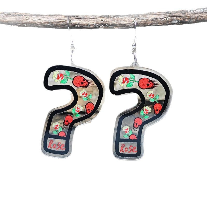 Wholesale Punk Red Skull Rose Question Mark Earrings