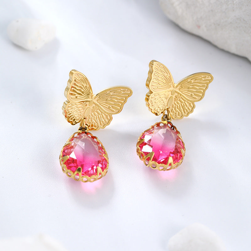 Wholesale Stainless Steel Three-Dimensional Butterfly Earrings