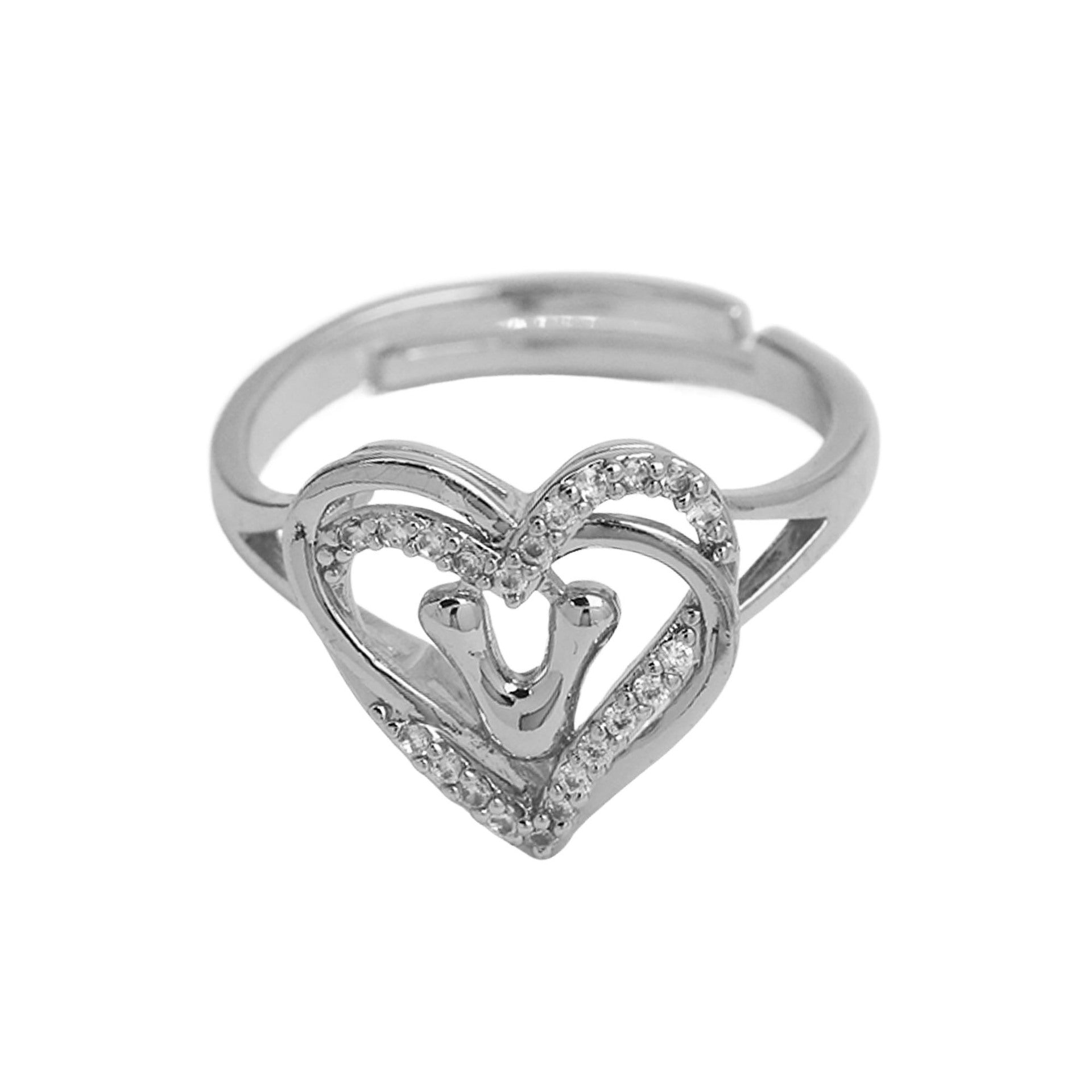 Wholesale silver love heart-shaped 26 English letters open heart women's ring