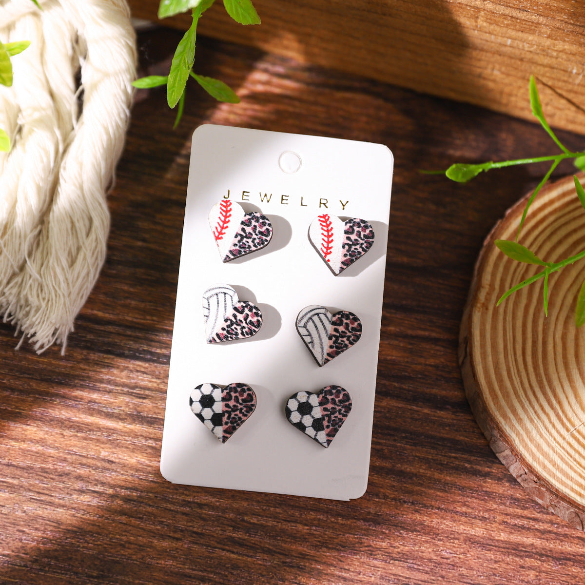 Wholesale Sports Series Baseball Wooden Earrings