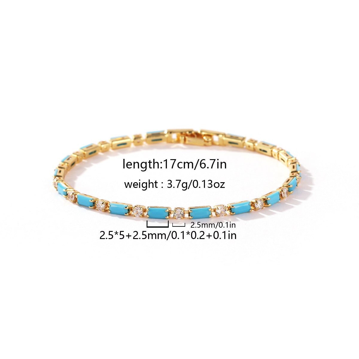 Wholesale 18k Gold Plated Zircon Bracelet,  Blue Turquoise Design,  Boutique Jewelry Accessory