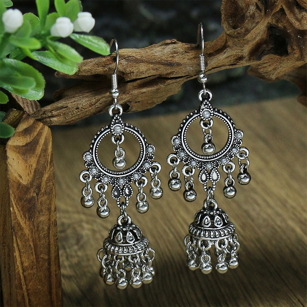 Wholesale Tribal Long Bell Tassel Earrings Alloy Jewelry Accessory for Resale