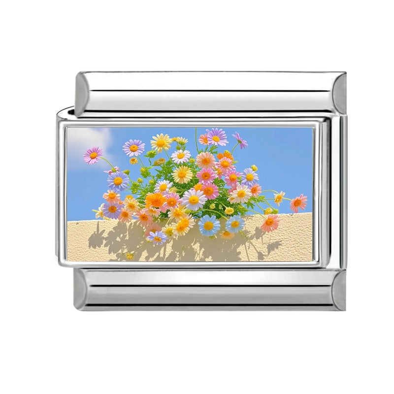 Wholesale Italian Style Plant Floral Stainless Steel DIY Bracelet Accessories - Decorative Charms for Gift Boutique Resale