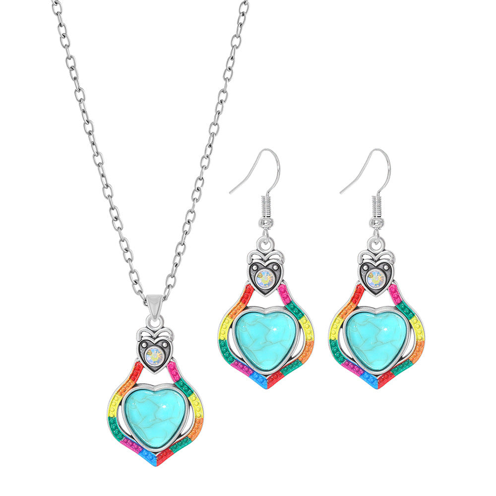 Wholesale Vintage Ethnic Turquoise Necklace Earrings Set Zinc Alloy Jewelry Accessory