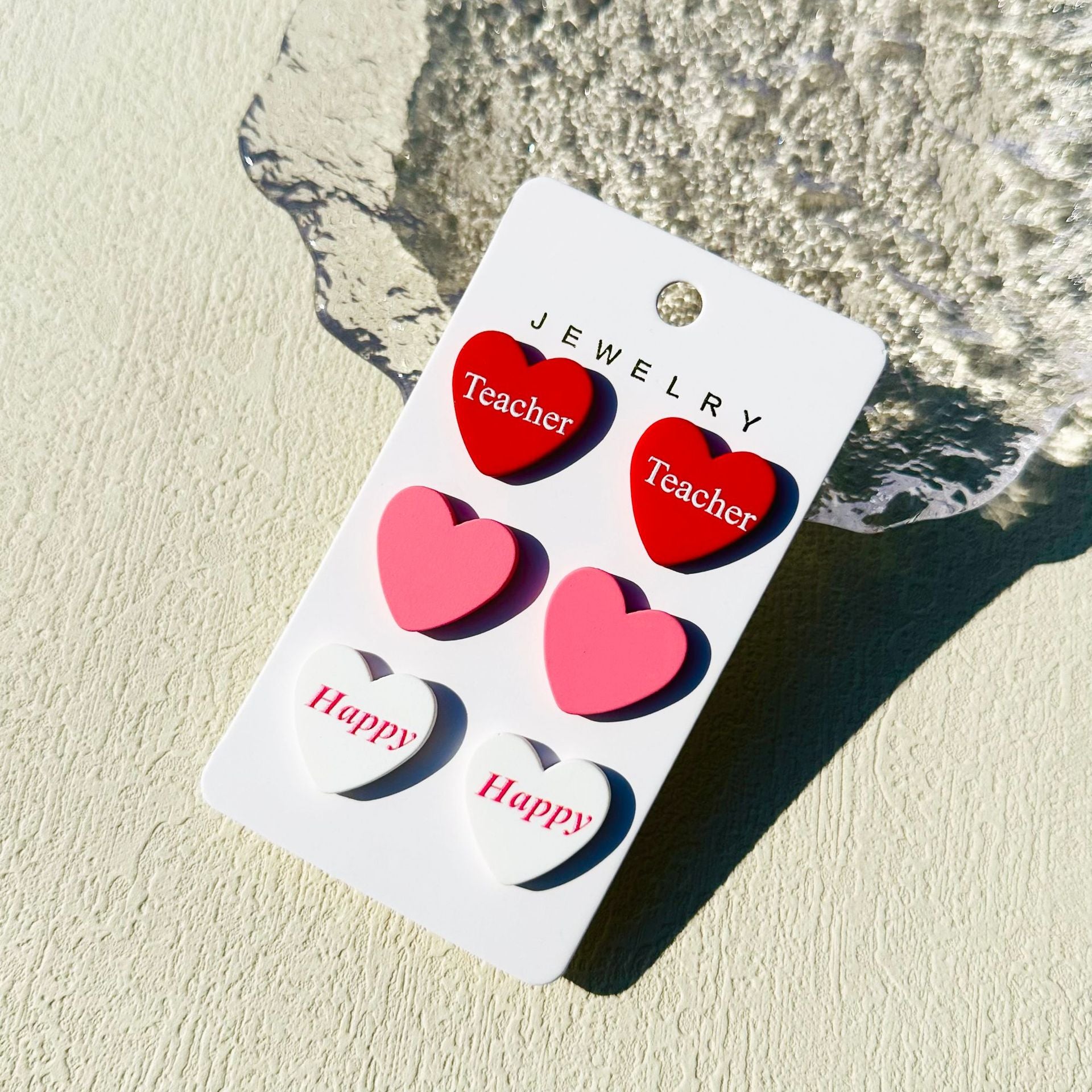 Wholesale  3pcs/set Valentine's Day Denim love paint printing clay texture stud earrings