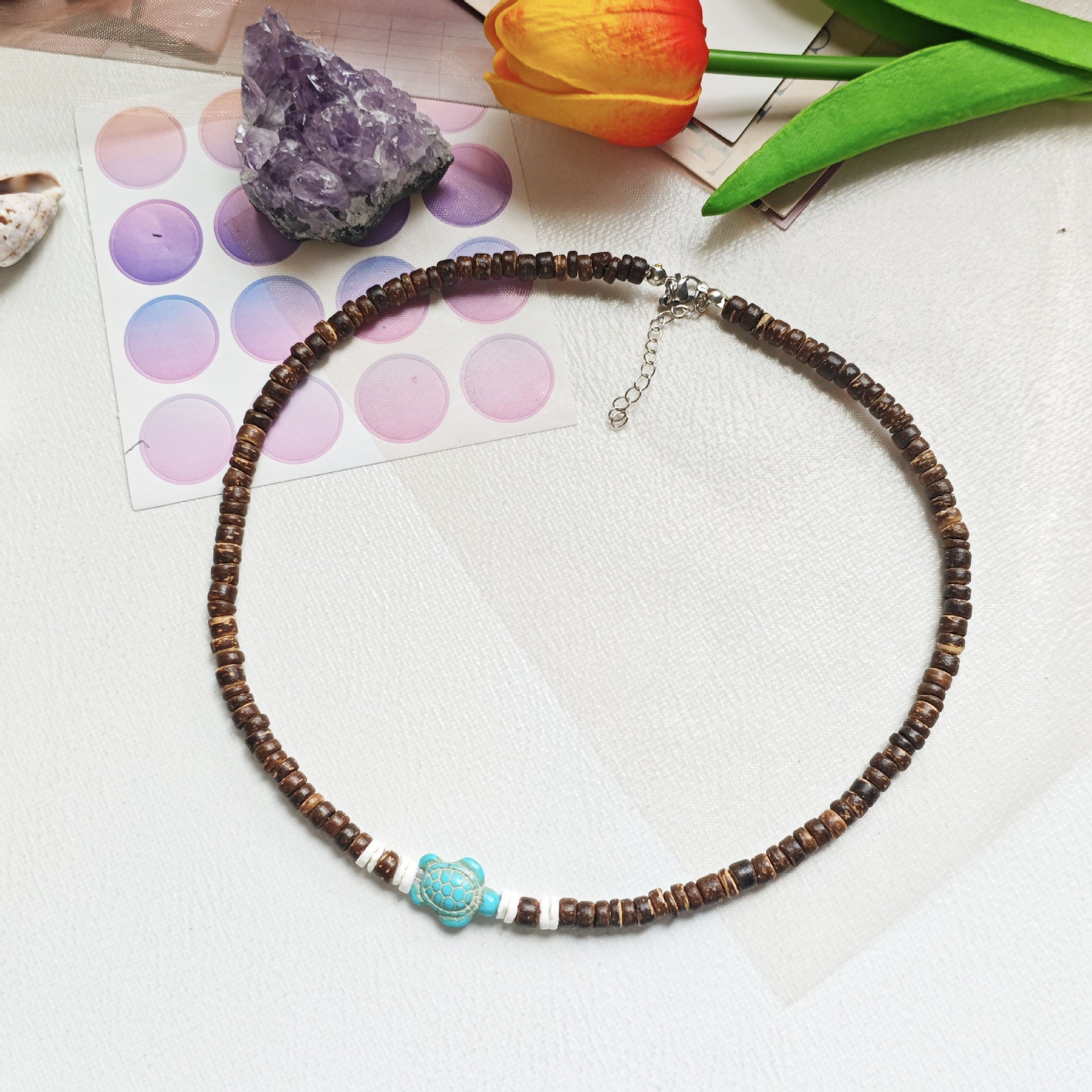 Wholesale Boho Style nut Shell Turquoise Necklace Stainless Steel Jewelry Accessory for Men Women