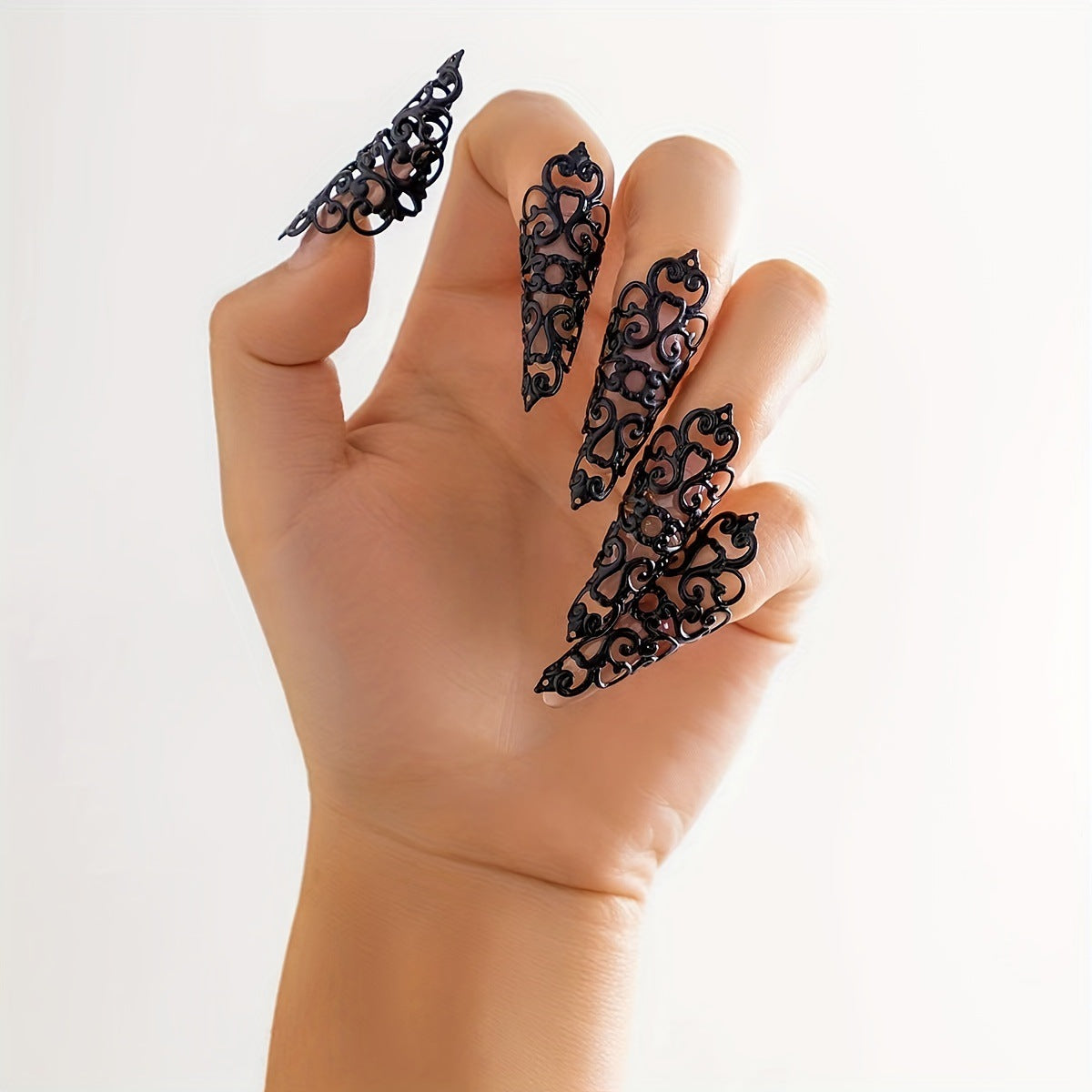 Wholesale Jewelry Hollow Pattern Cone-Shaped Nail Ring Set Metal Rings Dopamine Earrings for Women