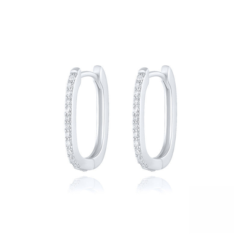 Wholesale S925 sterling silver oval ear buckle earrings creative Diamond-embedded  earrings