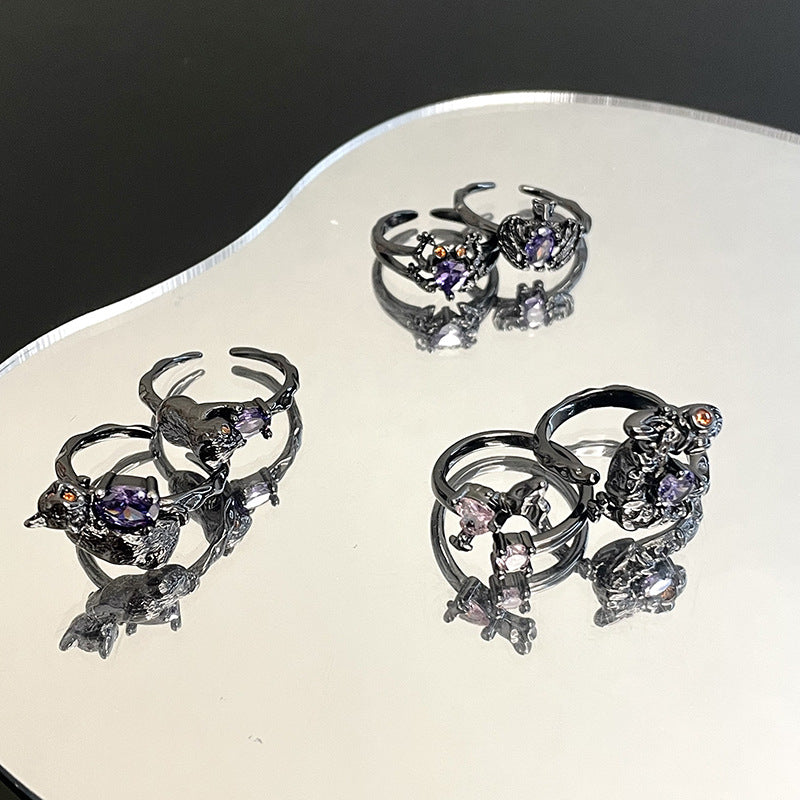 Wholesale Dark Purple Zirconia Open Ring Adjustable Rings ACC-RS-JiuHao011