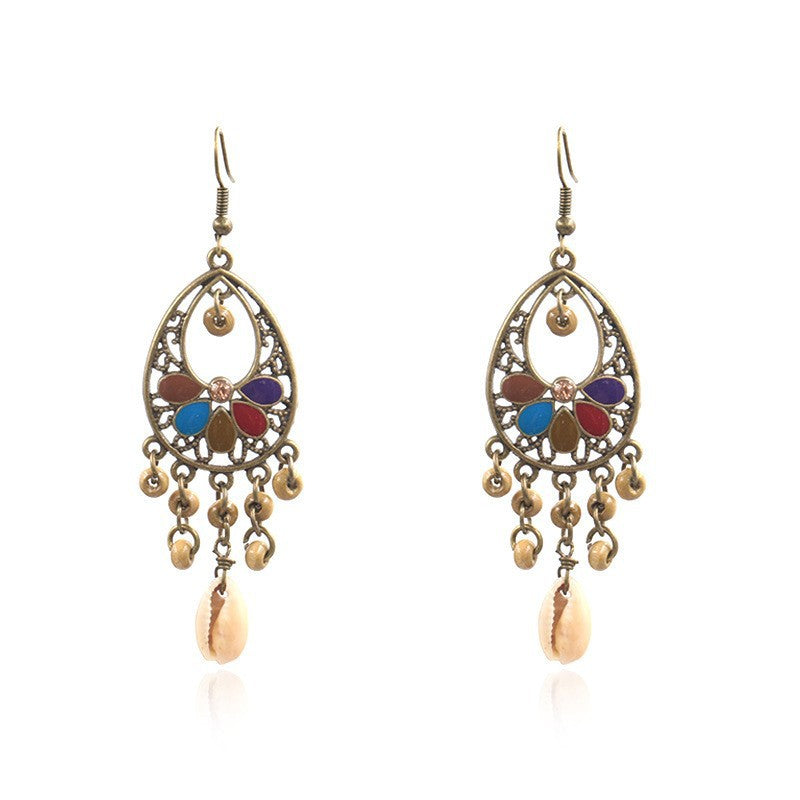Wholesale Retro Ethnic Tassel Earrings Alloy Oil Drop Jewelry Accessory
