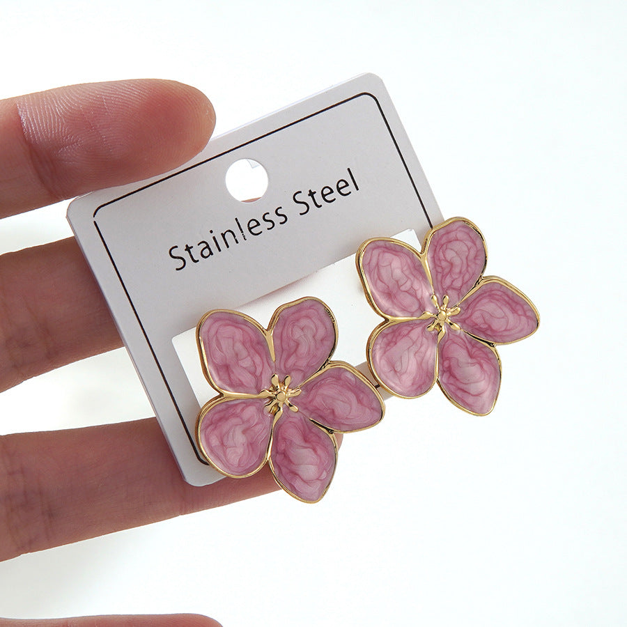 Wholesale Stainless Steel Oil-Drip Earrings,  Petal Flower Butterfly Design,  Stylish Fashion Accessory for Party Wear